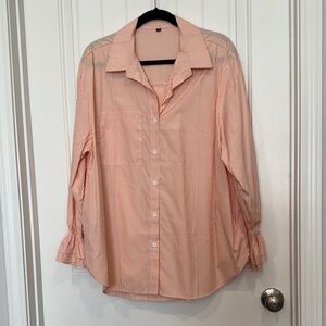 Striped Button-Up Blouse - Orange